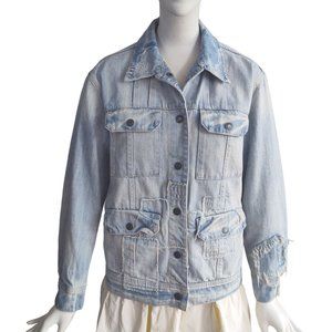 HIDDEN Workwear Premium Denim Light Wash Distressed Utility Chore Barn Jacket XS